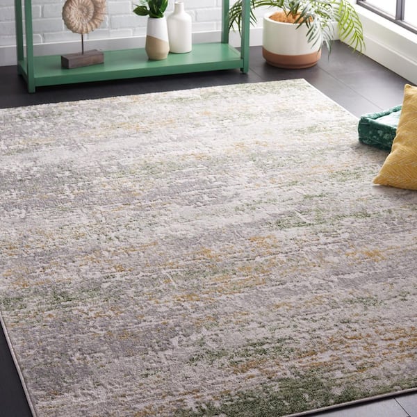 Palma 9 ft. x 12 ft. Gray/Green Distressed Abstract Area Rug