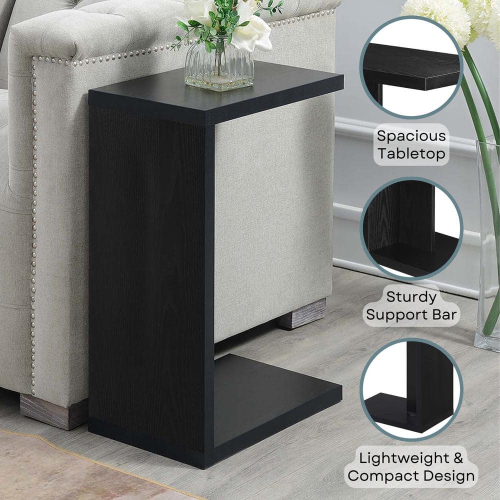 Black Rectangular Wood C-Shaped End Table