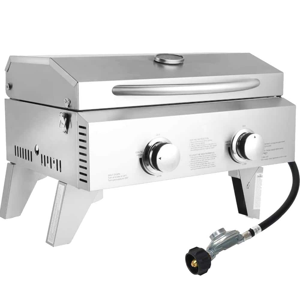 SKONYON 2-Burner Portable Tabletop Propane Gas Grill in Stainless Steel  SGFT88288 - The Home Depot