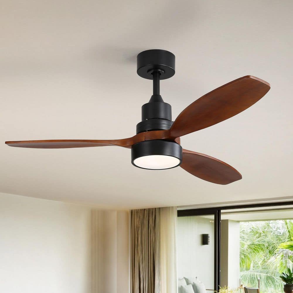 Sofucor 52 in. Indoor/Outdoor Wood Black Ceiling Fan with Light