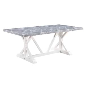 Hollyn Engineering Stone Top & White Finish Marble 40 in. Cross Legs Dining Table Seats 6