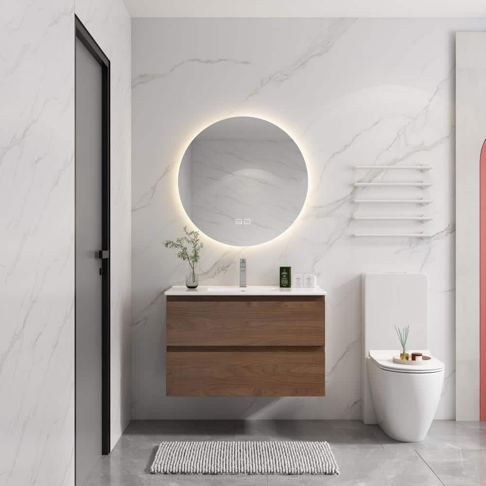 36 in. W x 18 in. D x 20 in. H Single Sink Wall-Mounted Bath Vanity in Brow