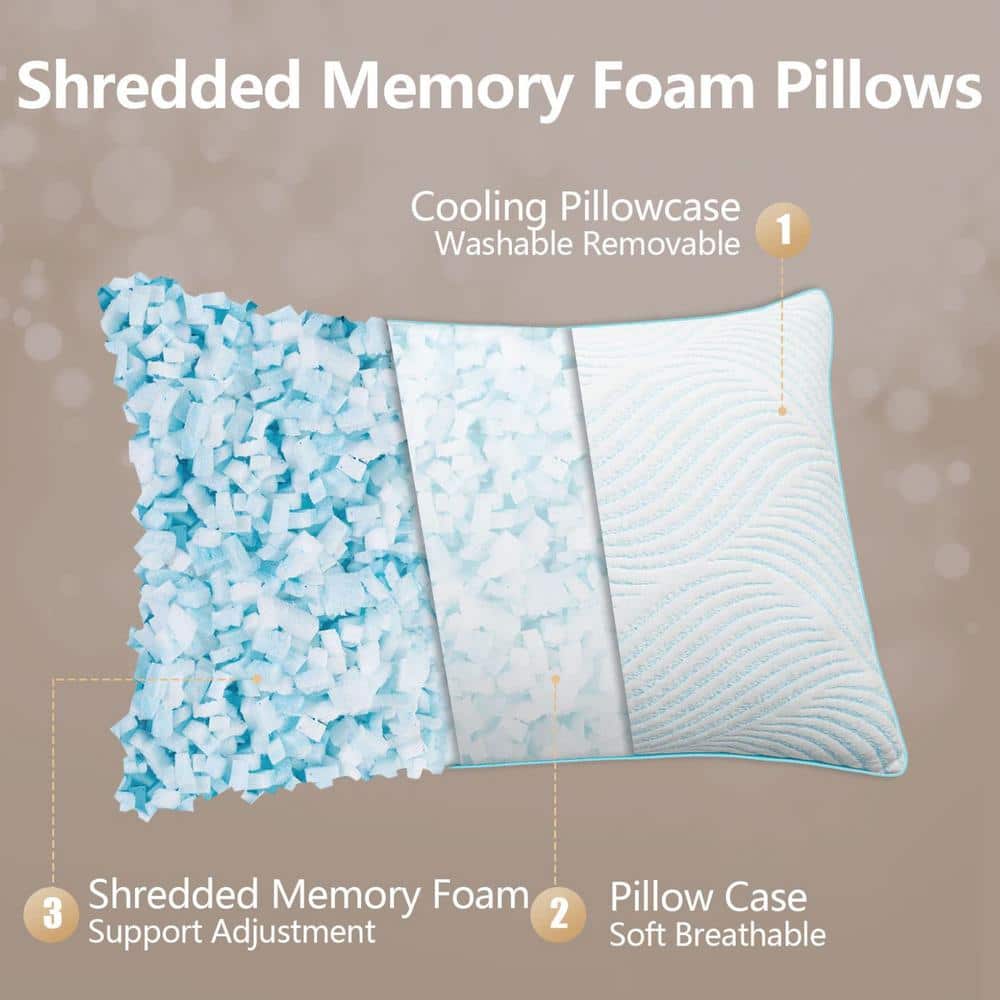 Standard Size Blue Cooling Memory Foam Sleeping Pillows Set