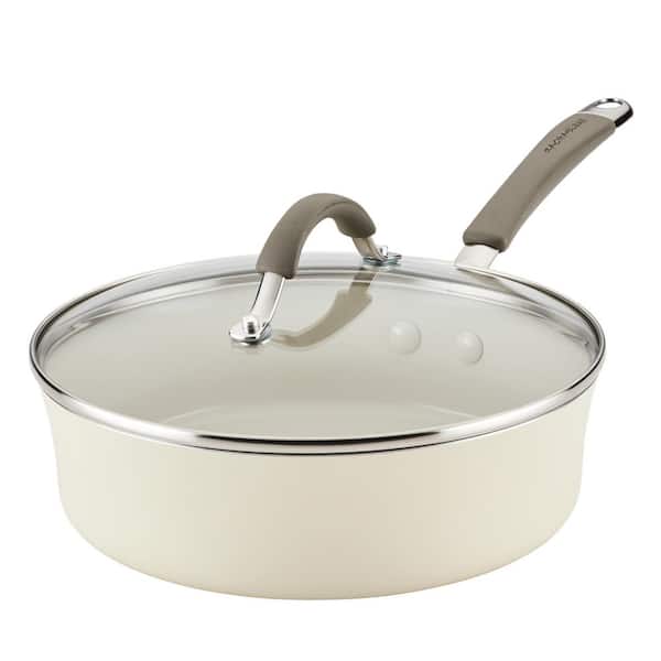 Cucina Ceramic 3 qt. Aluminum Nonstick Saute Pan with Lid, in Almond