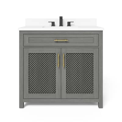 Erinton 36 in. W x 21 in. D Vanity in Antique Grey with Engineered Stone Vanity Top in White with White Basin