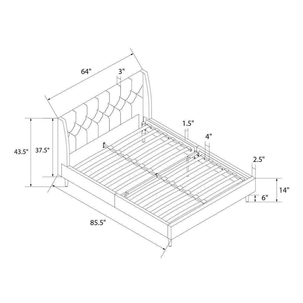 Ivory Velvet Queen Platform Bed with Diamond Tufted Wingback Headboard