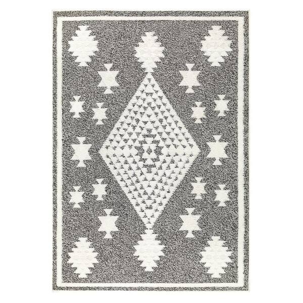 Antep Rugs Alfombras Gray 6 ft. 7 in. x 9 ft. Non-Slip Moroccan Geometric Area Rug