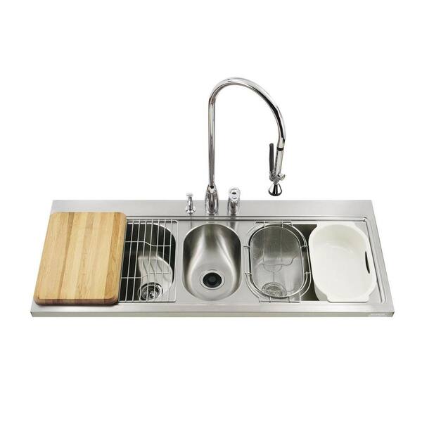 KOHLER PRO TaskCenter Self-Rimming Stainless Steel 60x25.75x10.25 3-Hole Triple Bowl Kitchen Sink-DISCONTINUED
