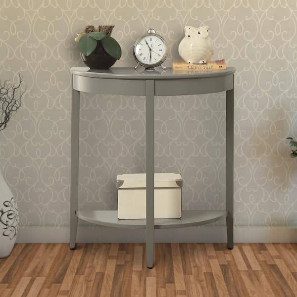 26 in. Gray Half Moon Wood Console Table with Open Bottom Shelf