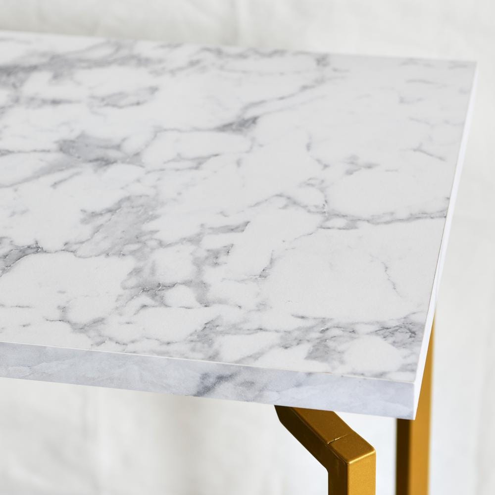 Crown Rectangular White Marble and Gold Metal Coffee Table with Storage Shelf