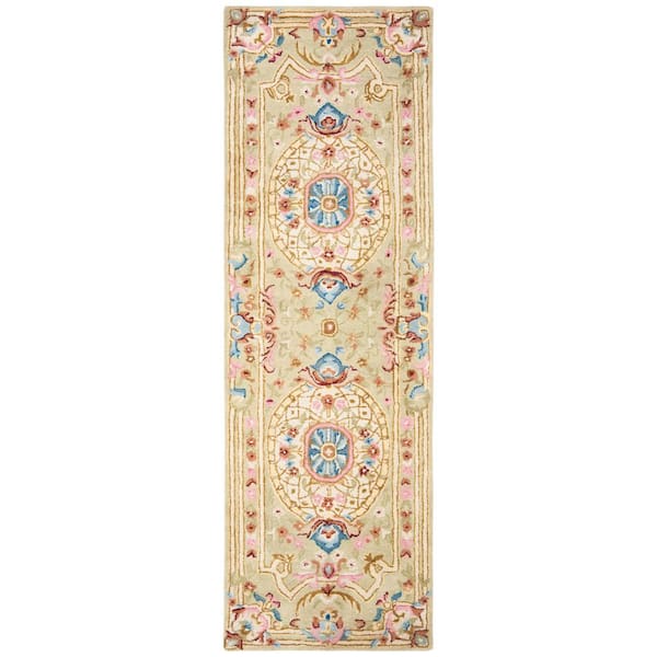 Savonnerie 3 ft. x 8 ft. Sage/Blue Border Runner Rug