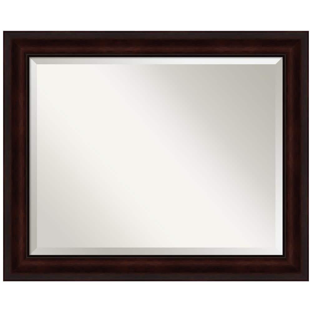 Elegant Coffee Bean Brown Wood Framed Beveled Bathroom Mirror 33x27