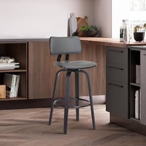 Pico Swivel 26 in. Grey, Black Metal, Wood Counter Stool with Grey Faux Leather Seat