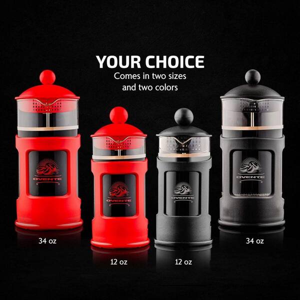OVENTE 8-Cup Red French Press Cafetire Heat-Resistant Borosilicate