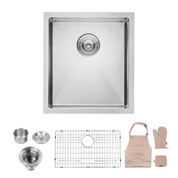 Boyel Living Silver 16-Gauge Stainless Steel 17 in. Single Bowl Undermount Kitchen Sink