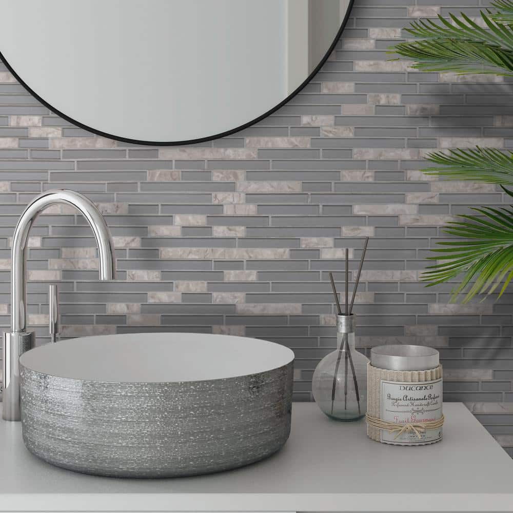 12" x 12" Mix Gray Glass and Stone Mosaic Tile