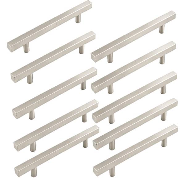 10-Pack Brushed Nickel Cabinet Pulls, Kitchen Cabinet Handles, 3 in. Hole Centers Square Cabinet Handles Handles
