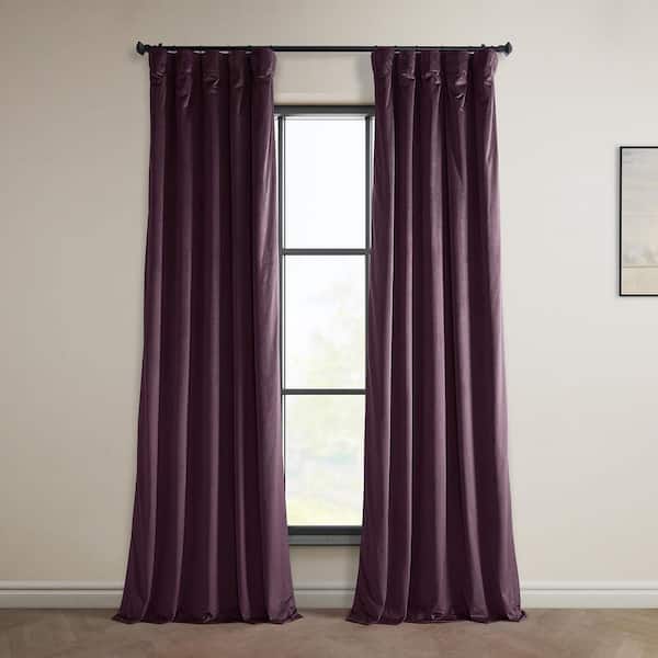Exclusive Fabrics & Furnishings Winter Plum Velvet Rod Pocket Room Darkening Curtain - 50 in. W x 108 in. L Single Panel Window Velvet Curtain