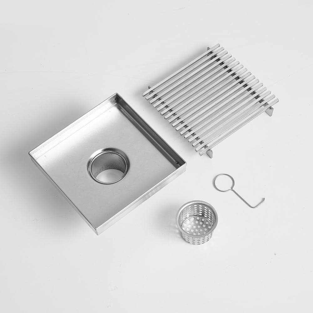 6-Inch Brushed Nickel Square Stainless Steel Shower Drain