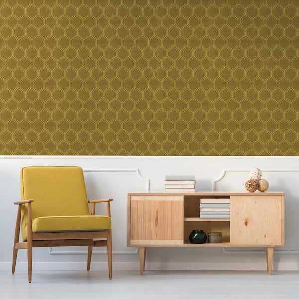 Hexagon Ochre Geometric Removable Wallpaper