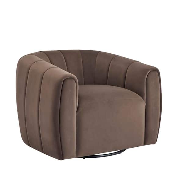 Smith Modern Dark Brown Upholstered Velvet Swivel Arm Chair, Metal Base