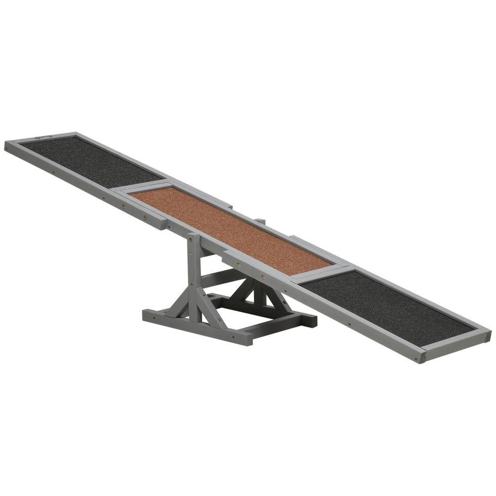 Gray Wooden Dog Agility Seesaw for Training and Exercise, Platform Equipmen