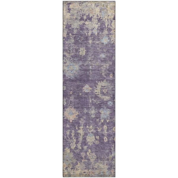 Mayfield Premium Machine Washable Abstract AMF2302 Plum 2 ft. x 7 ft. Runner Rug