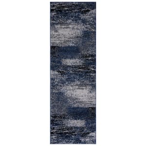 Adirondack Gray/Blue 3 ft. x 14 ft. Solid Color Distressed Runner Rug