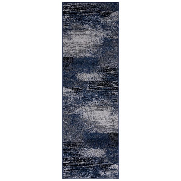 Adirondack Gray/Blue Solid Color 3 ft. x 8 ft. Distressed Runner Rug