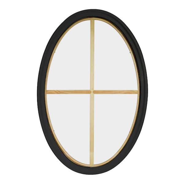 FrontLine 24 in. x 36 in. Oval Bronze 4-9/16 in. Jamb 4-Lite Grille Geometric Aluminum Clad Wood Window