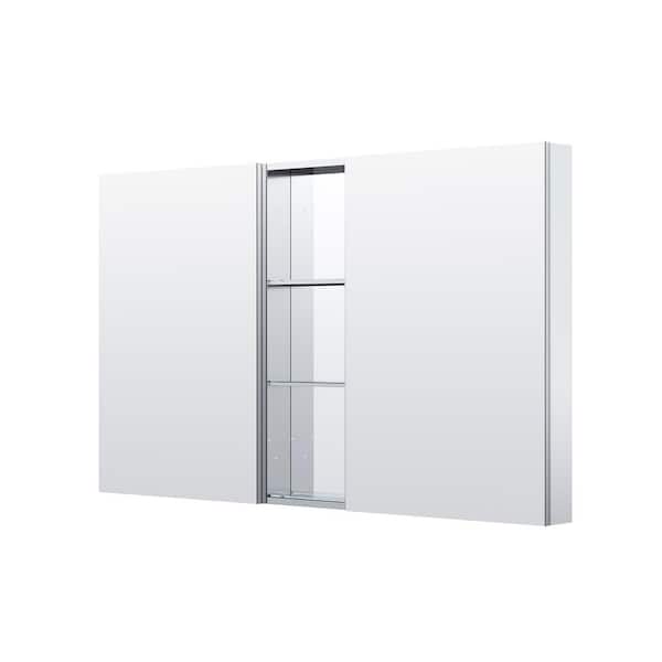 60.1 in. W x 36 in. H Rectangular Recessed/Surface Mount Chrome Aluminum Medicine Cabinet with Mirror, Blum Hinges