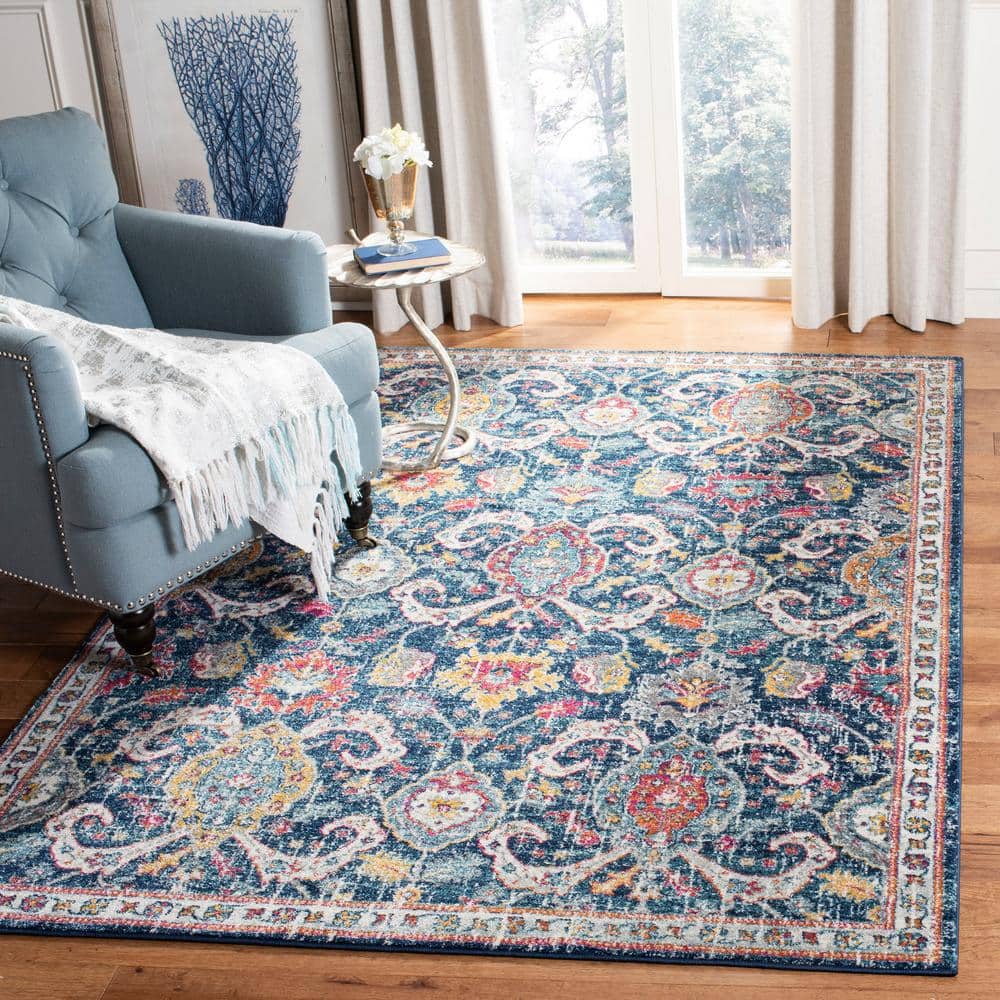 Navy and Fuchsia High Pile Synthetic Rectangular Rug, 4' x 6'