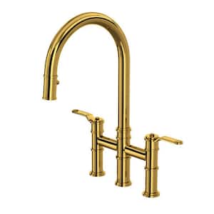 Armstrong Double Handle Bridge Kitchen Faucet in Unlacquered Brass