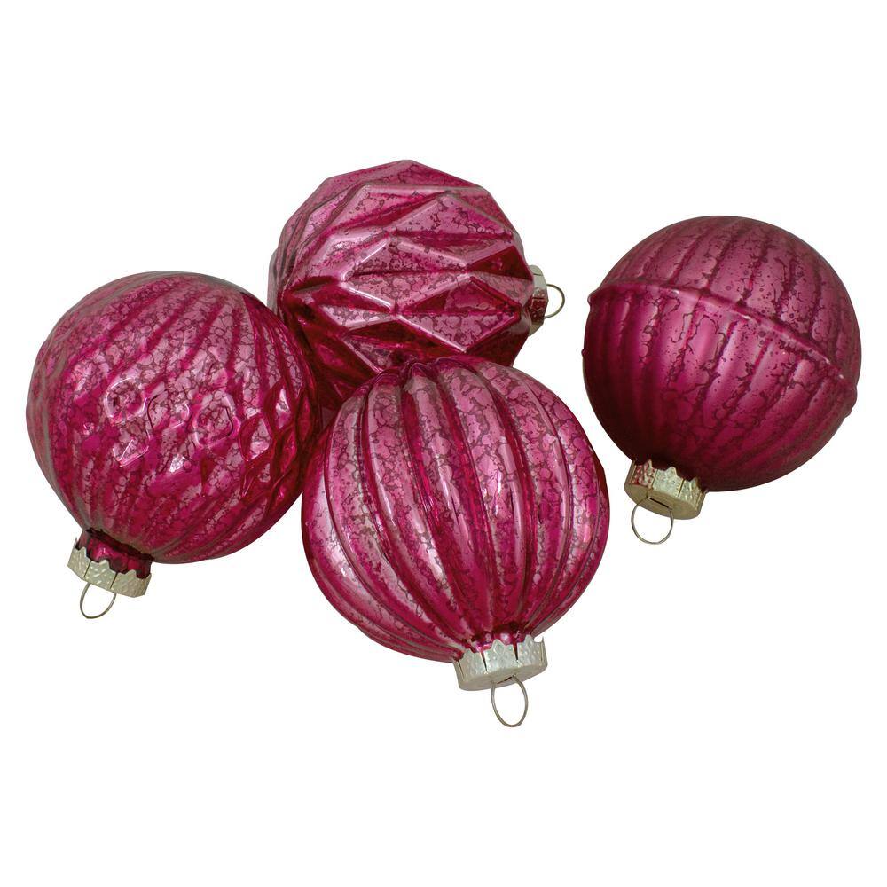 Magenta Pink Mercury Glass Christmas Ornament Set, 12 Pieces
