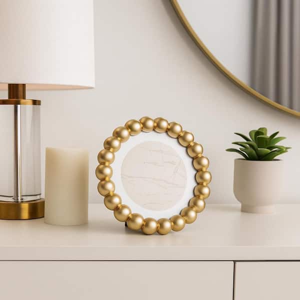 6 in. x 6 in. Gold Resin Matted To 4 x 4 Beaded Photo Frame