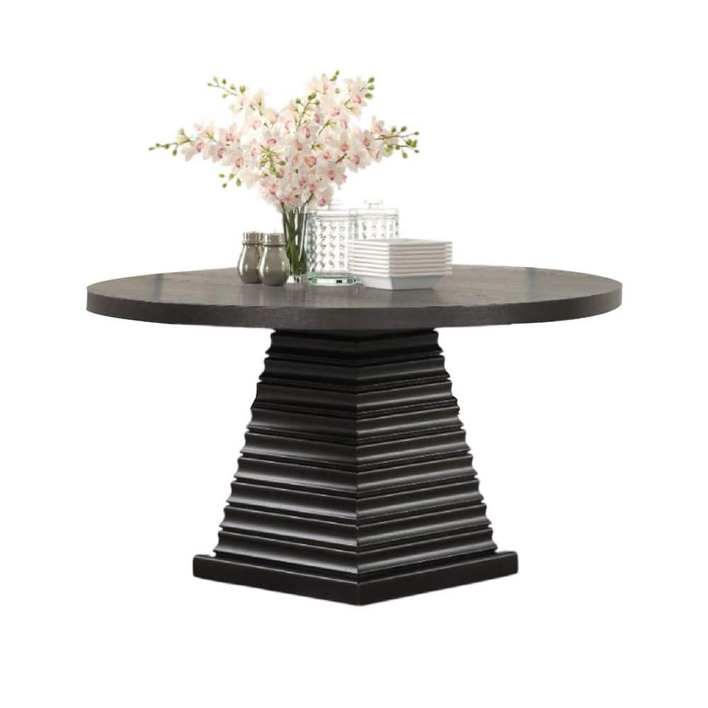 Pex Espresso Brown Wood 54 in. Pedestal Base Dining Table Seating for 4