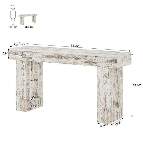 BYBLIGHT Turrella 63 in. W Distressed White Wood Console Table