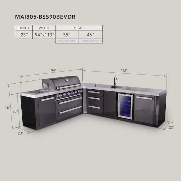 MONT ALPI Black 6-Burner L-Shaped 94 in. x 113 in. Outdoor Kitchen