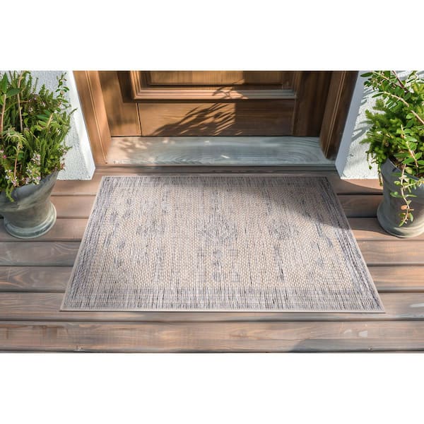 Bailey Natural 2 ft. x 3 ft. Transitional Geometric Flat Weave Polypropylene Rectangle Indoor/Outdoor Area Rug