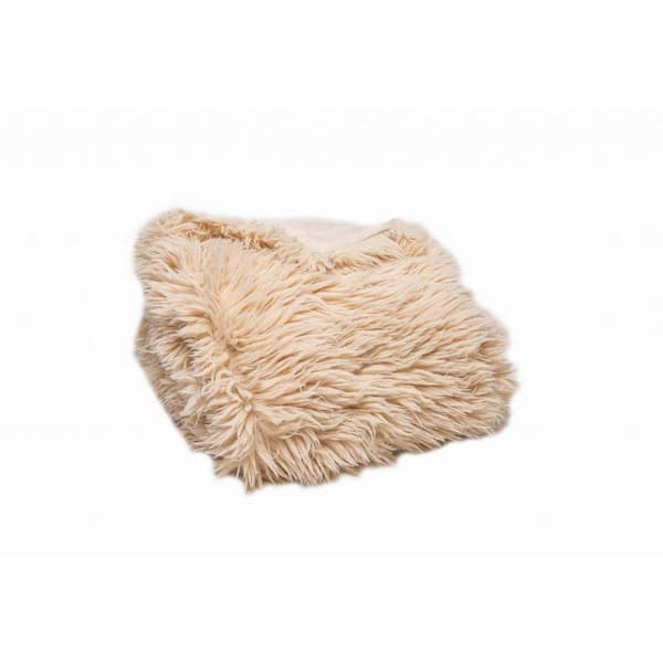 HomeRoots Charlie Beige Solid Color Wool Throw Blanket