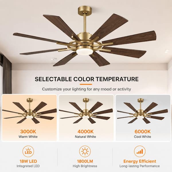Parrot Uncle 60 in. Windmill 8-Blade Integrated LED Gold Ceiling