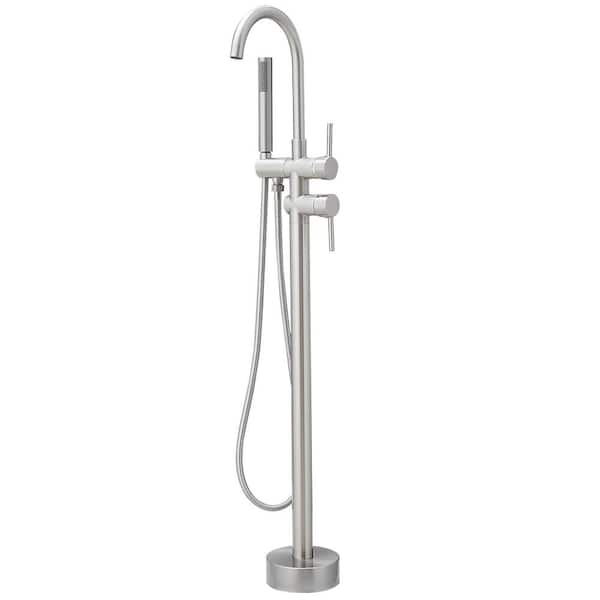 2-Handle Floor Mount Claw Foot Tub Faucet with Hand Shower in Brushed Nickel