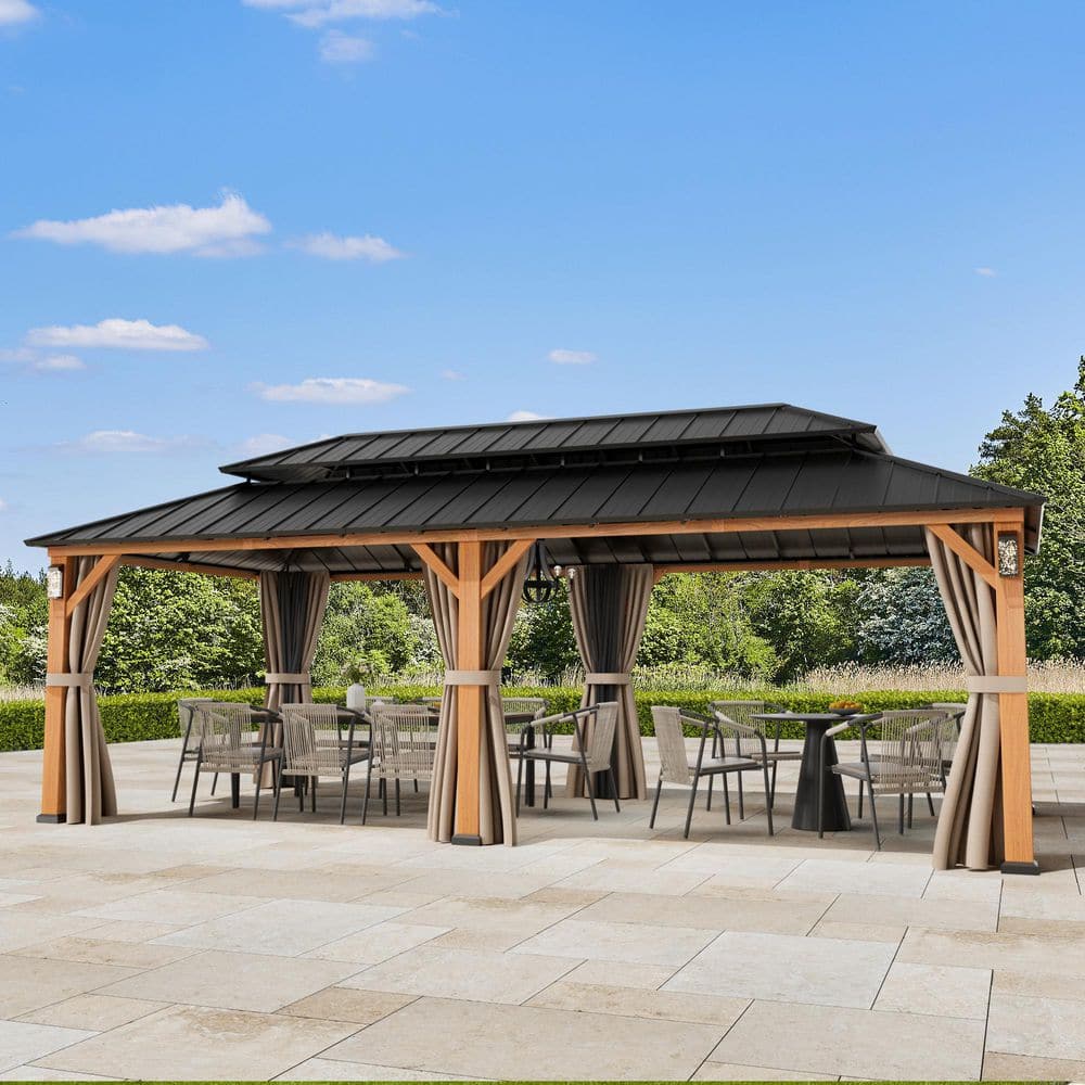 Ultra Series 12 ft. x 24 ft. Permanent Hardtop Gazebo with Solar LED Lights, Mosquito Nettings, Wood Looking price history on PriceWatchPro