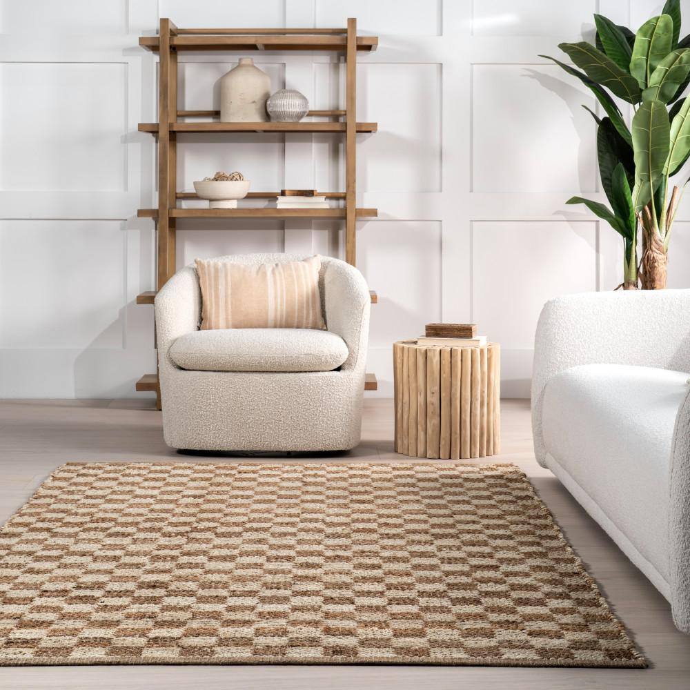 Natural Checkered Flat Woven Jute 4' x 6' Area Rug