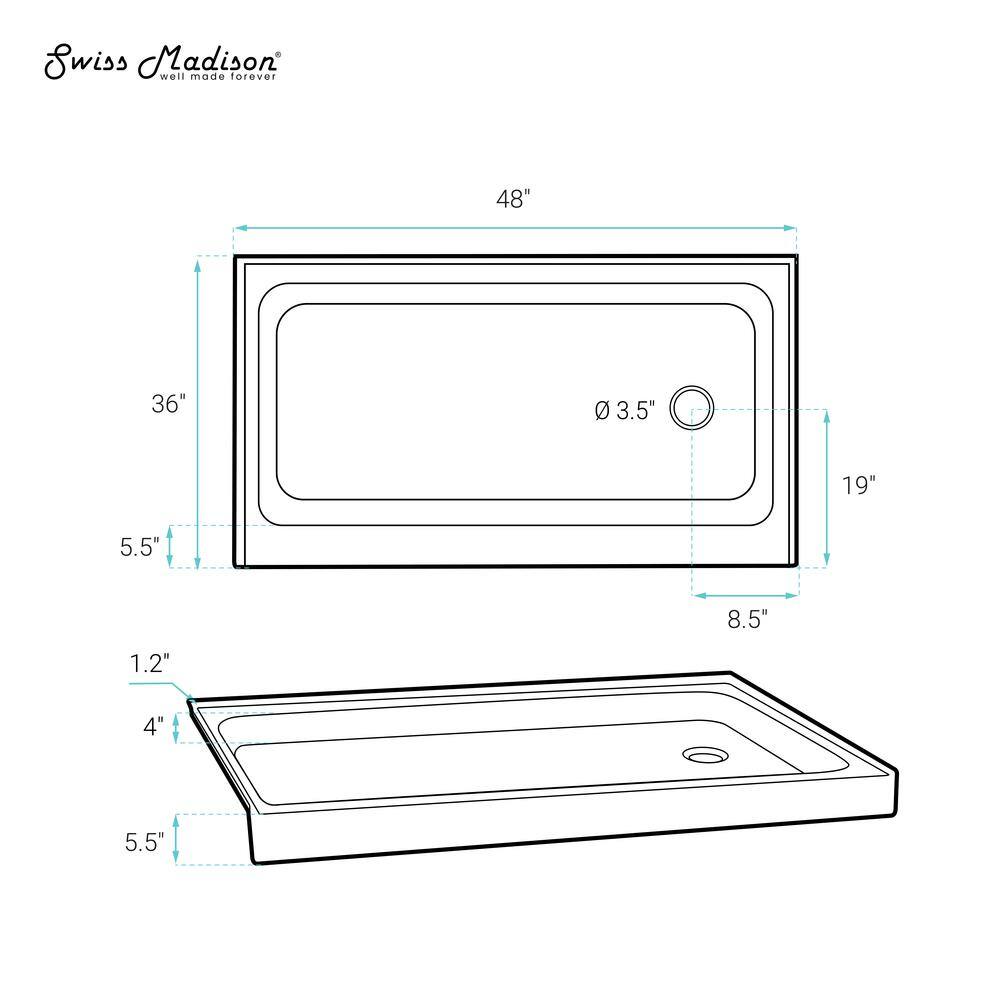 Voltaire Biscuit 48" x 36" Single-Threshold Shower Base