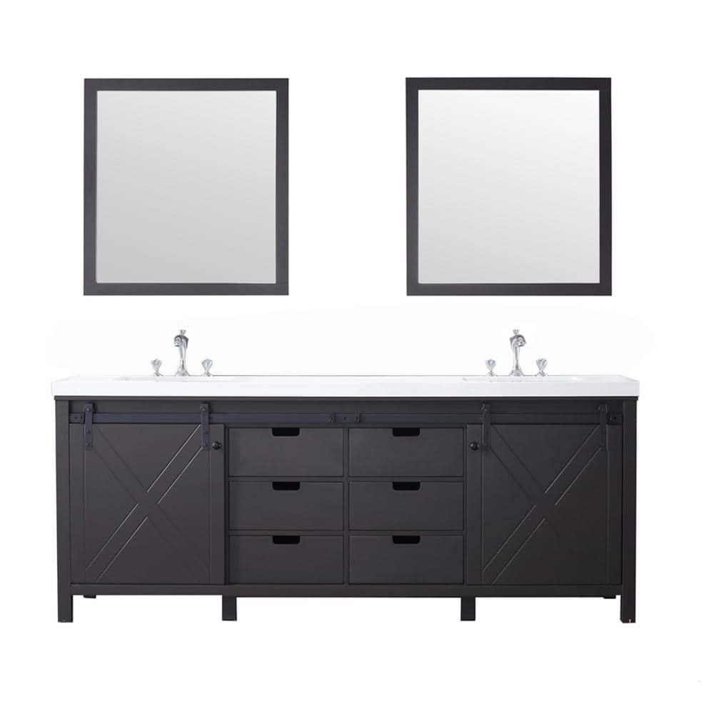 Marsyas 84 in W x 22 in D Brown Double Bath Vanity, White Quartz Countertop