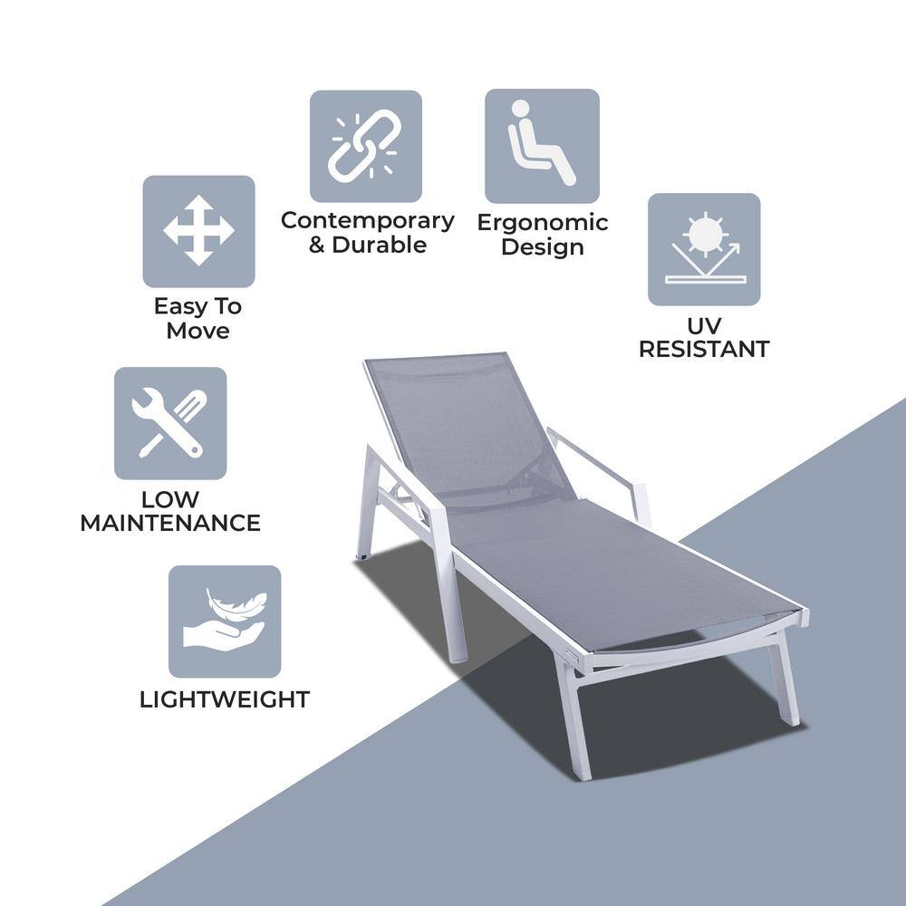 Gray Aluminum Patio Chaise Lounge Chair with Adjustable Backrest