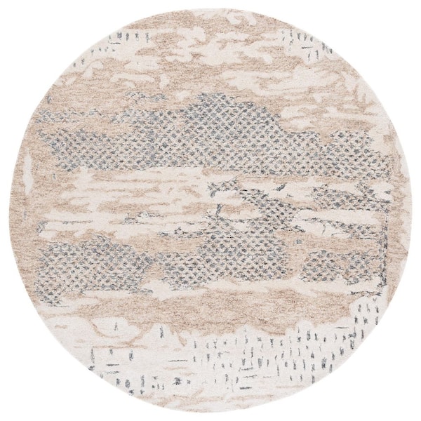 Harvest 6 ft. x 6 ft. Beige/Gray Distressed Solid Color Round Area Rug