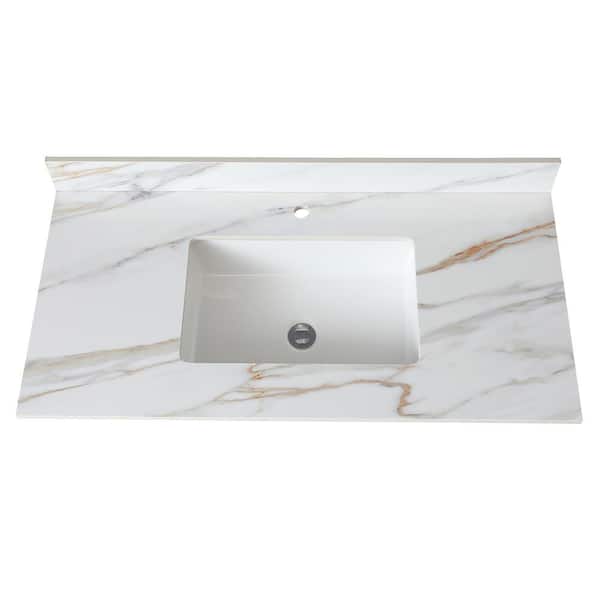 3.58 ft. L x 7.3 in. D Single Holes Engineered Composite Countertop in Carrara White with Polished Finish