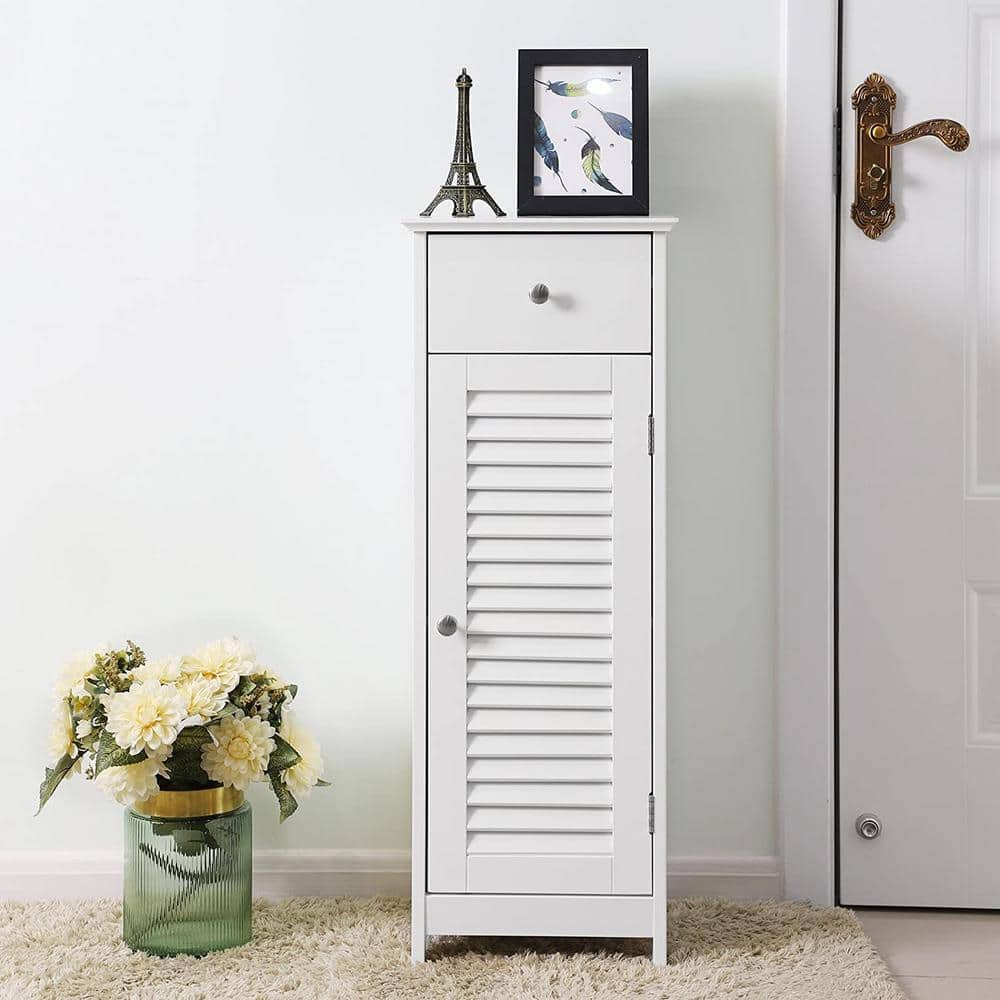 12.6 in. W x 11.8 in. D x 34.25 in. H White Linen Cabinet with Drawer and S